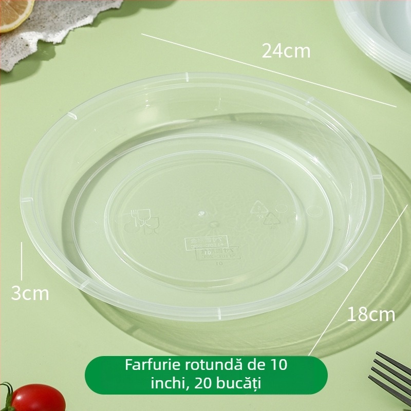 Farfurie de unică folosință din plastic, cu capac, rotundă, pentru grătar și picnic, compatibilă cu microunde