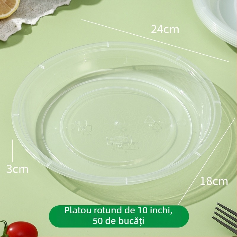 Farfurie de unică folosință din plastic, cu capac, rotundă, pentru grătar și picnic, compatibilă cu microunde