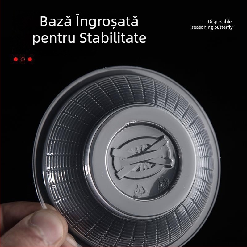 Recipient din plastic transparent, rotund, de unică folosință, pentru sosuri și condimente