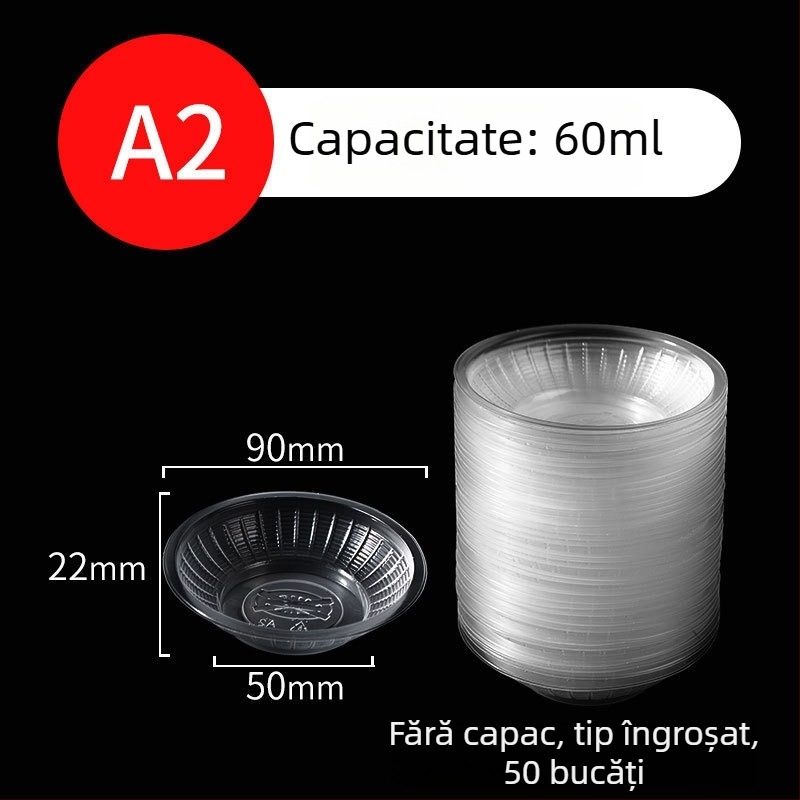 Recipient din plastic transparent, rotund, de unică folosință, pentru sosuri și condimente