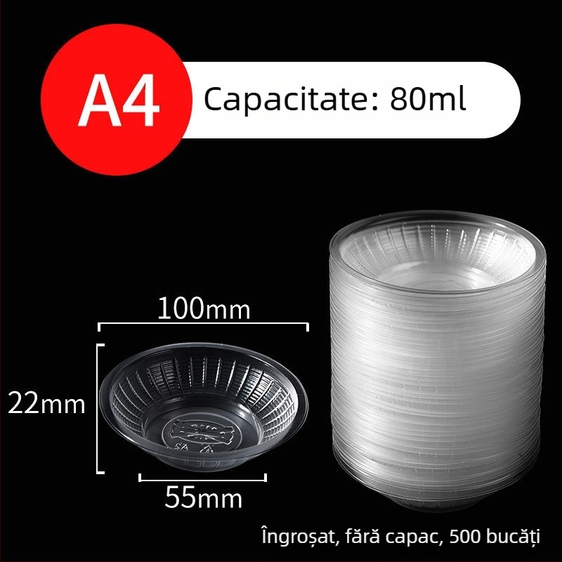 Recipient din plastic transparent, rotund, de unică folosință, pentru sosuri și condimente