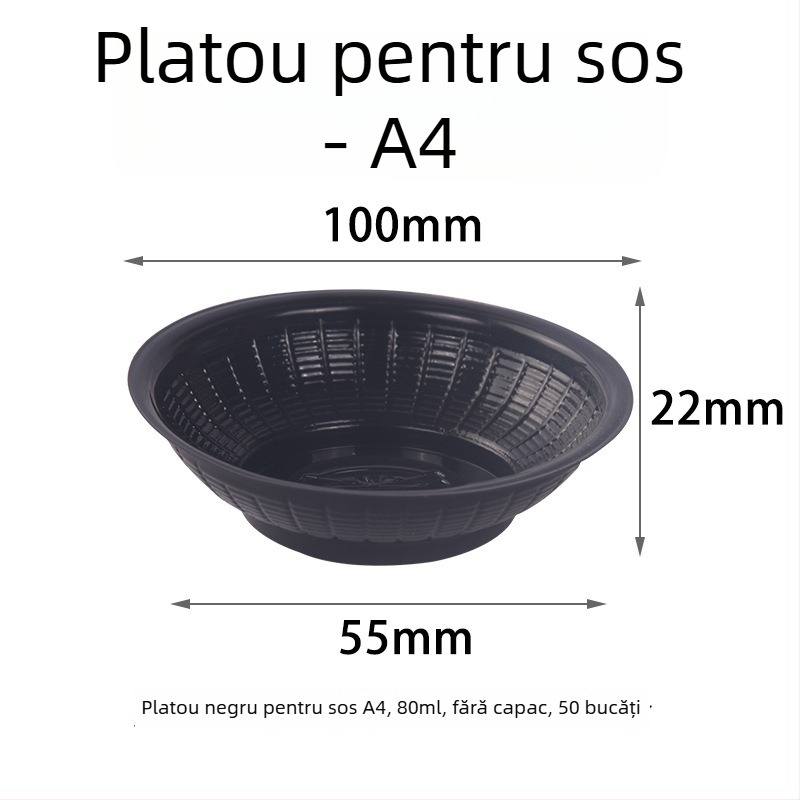 Recipient din plastic transparent, rotund, de unică folosință, pentru sosuri și condimente