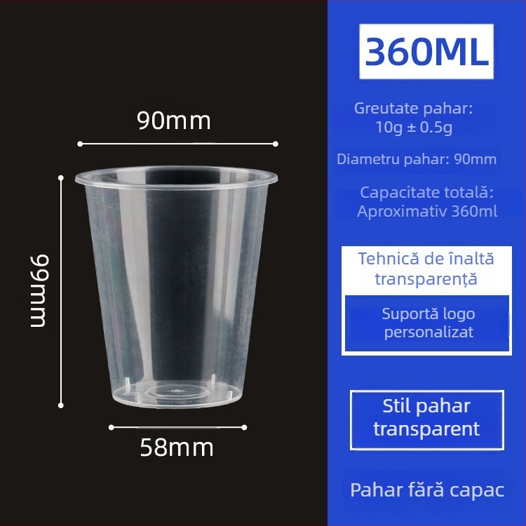 Cupe de unică folosință pentru ceai cu lapte, diametru 90 mm, pahare din plastic mat, pentru băuturi reci, ceai de fructe și lapte de soia