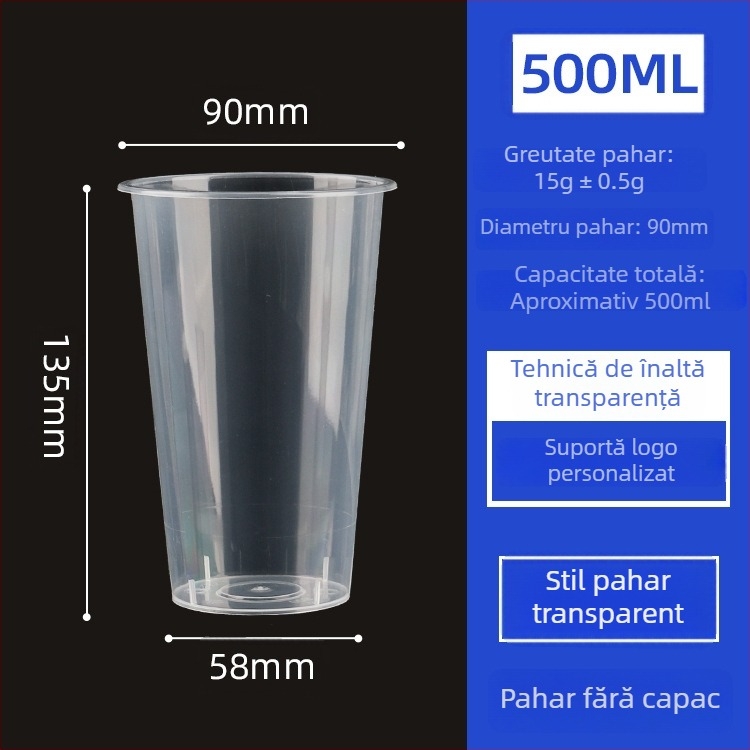 Cupe de unică folosință pentru ceai cu lapte, diametru 90 mm, pahare din plastic mat, pentru băuturi reci, ceai de fructe și lapte de soia