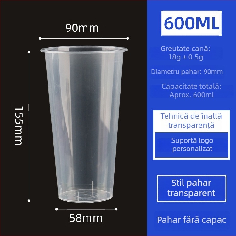 Cupe de unică folosință pentru ceai cu lapte, diametru 90 mm, pahare din plastic mat, pentru băuturi reci, ceai de fructe și lapte de soia