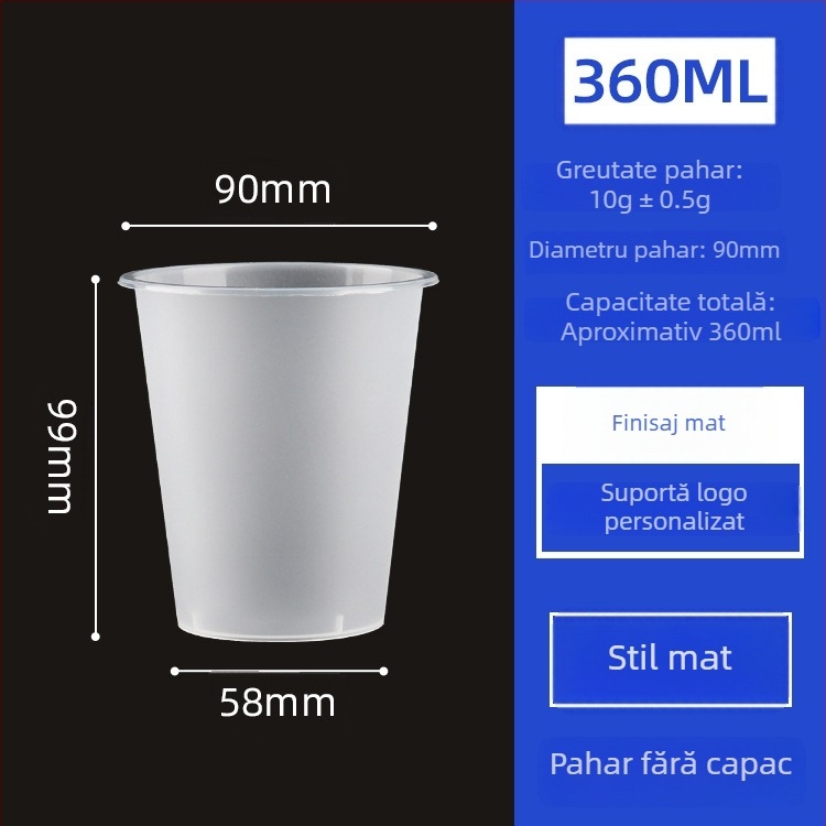 Cupe de unică folosință pentru ceai cu lapte, diametru 90 mm, pahare din plastic mat, pentru băuturi reci, ceai de fructe și lapte de soia