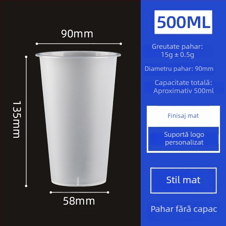Cupe de unică folosință pentru ceai cu lapte, diametru 90 mm, pahare din plastic mat, pentru băuturi reci, ceai de fructe și lapte de soia