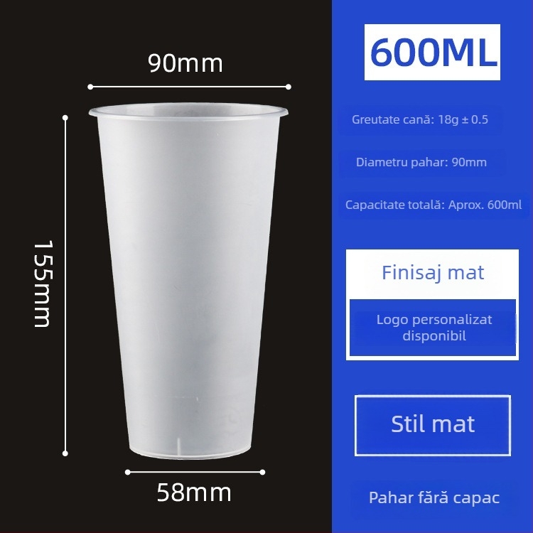 Cupe de unică folosință pentru ceai cu lapte, diametru 90 mm, pahare din plastic mat, pentru băuturi reci, ceai de fructe și lapte de soia