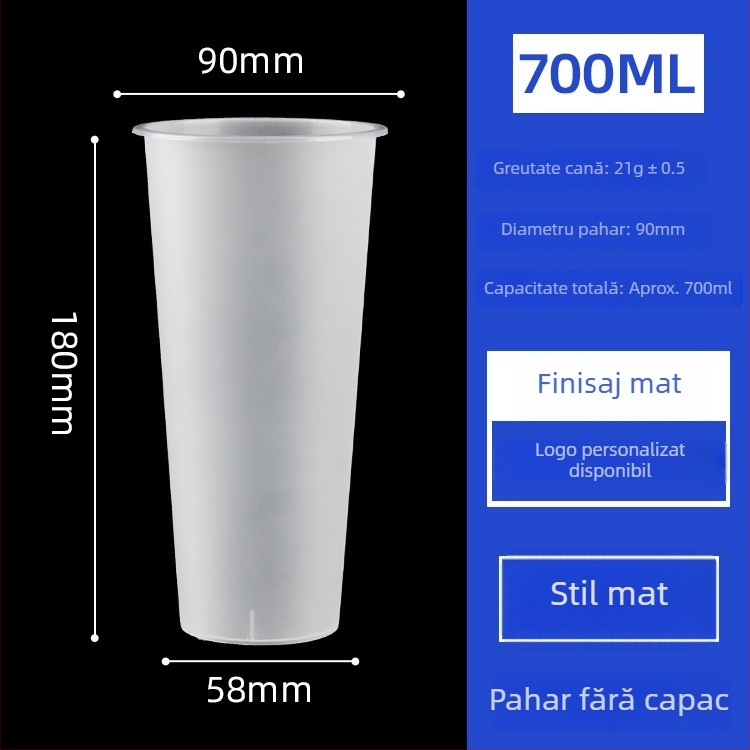 Cupe de unică folosință pentru ceai cu lapte, diametru 90 mm, pahare din plastic mat, pentru băuturi reci, ceai de fructe și lapte de soia
