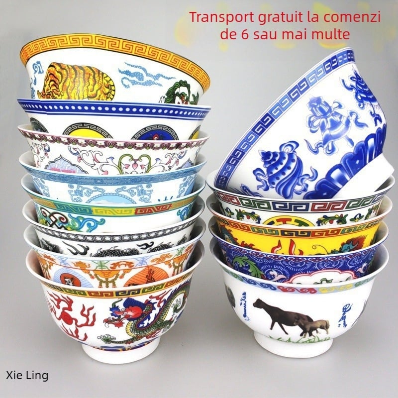 Vas din porțelan pentru ceai cu unt, stil tibetan etnic, diametru 12 cm, vas cu dragon pentru ceai cu lapte și recuzită pentru dans Mongol