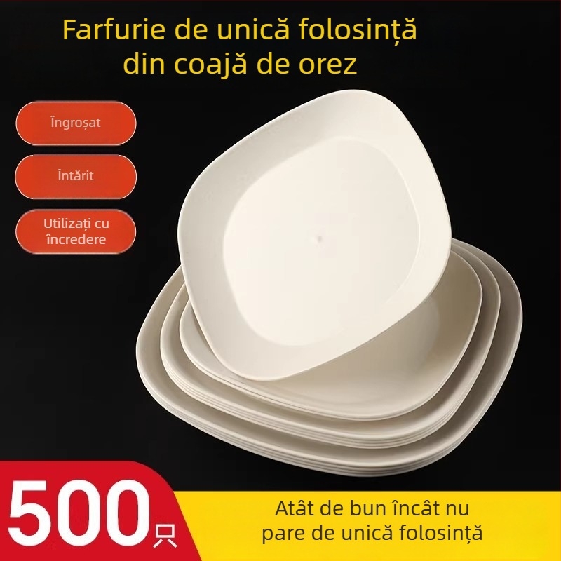 Set de veselă de unică folosință din coajă de orez: boluri, farfurii pentru grătar și fructe, rezistent la temperaturi înalte, trei piese