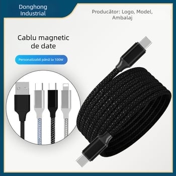 Cablu de încărcare magnetic cu stocare magnetică, împletit, compatibil USB Type-C și cablu de date Apple, încărcare rapidă, lungime 1–2 m