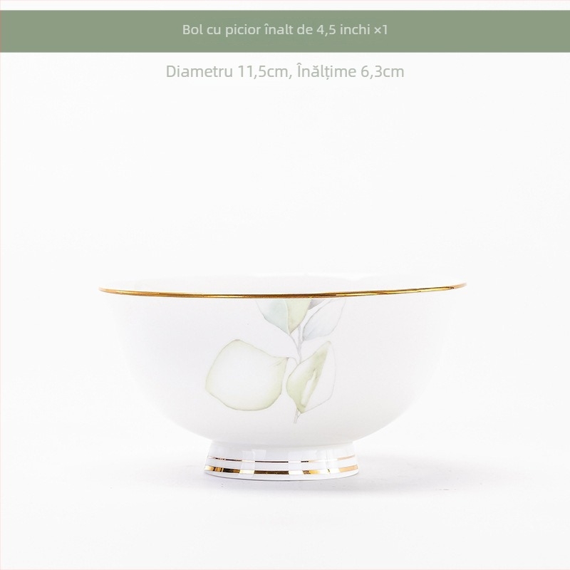 Set de veselă din porțelan cu boluri și farfurii în model floral, compatibil cu microunde, finisaj glazurat, două dimensiuni 11–12 cm și 15–16 cm, ideal ca dar