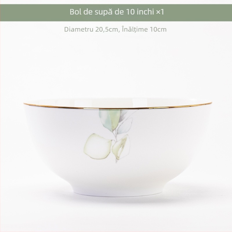 Set de veselă din porțelan cu boluri și farfurii în model floral, compatibil cu microunde, finisaj glazurat, două dimensiuni 11–12 cm și 15–16 cm, ideal ca dar