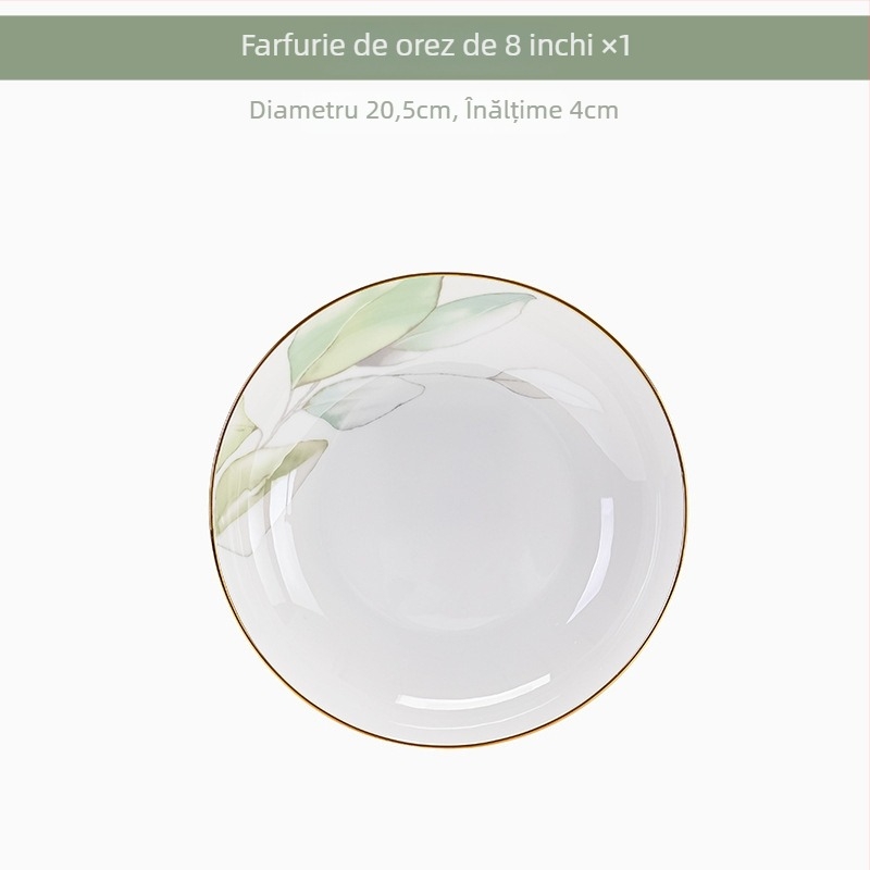 Set de veselă din porțelan cu boluri și farfurii în model floral, compatibil cu microunde, finisaj glazurat, două dimensiuni 11–12 cm și 15–16 cm, ideal ca dar
