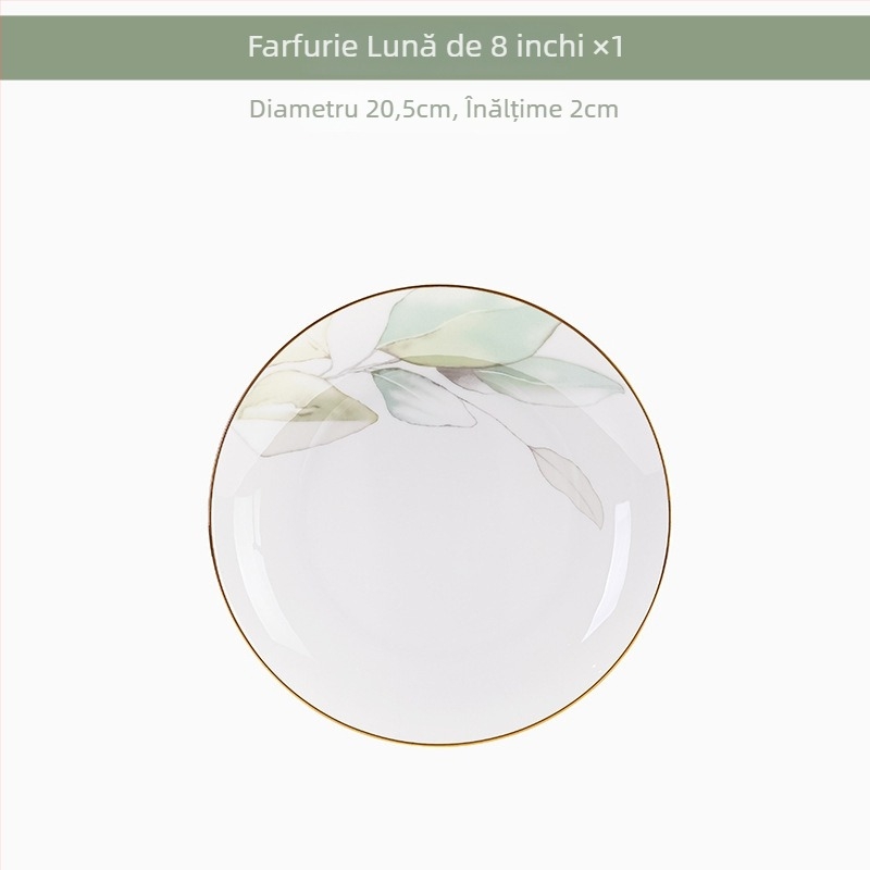 Set de veselă din porțelan cu boluri și farfurii în model floral, compatibil cu microunde, finisaj glazurat, două dimensiuni 11–12 cm și 15–16 cm, ideal ca dar