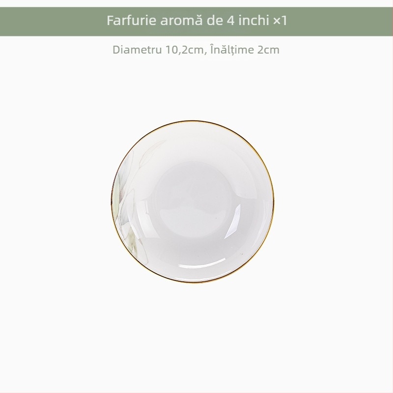 Set de veselă din porțelan cu boluri și farfurii în model floral, compatibil cu microunde, finisaj glazurat, două dimensiuni 11–12 cm și 15–16 cm, ideal ca dar
