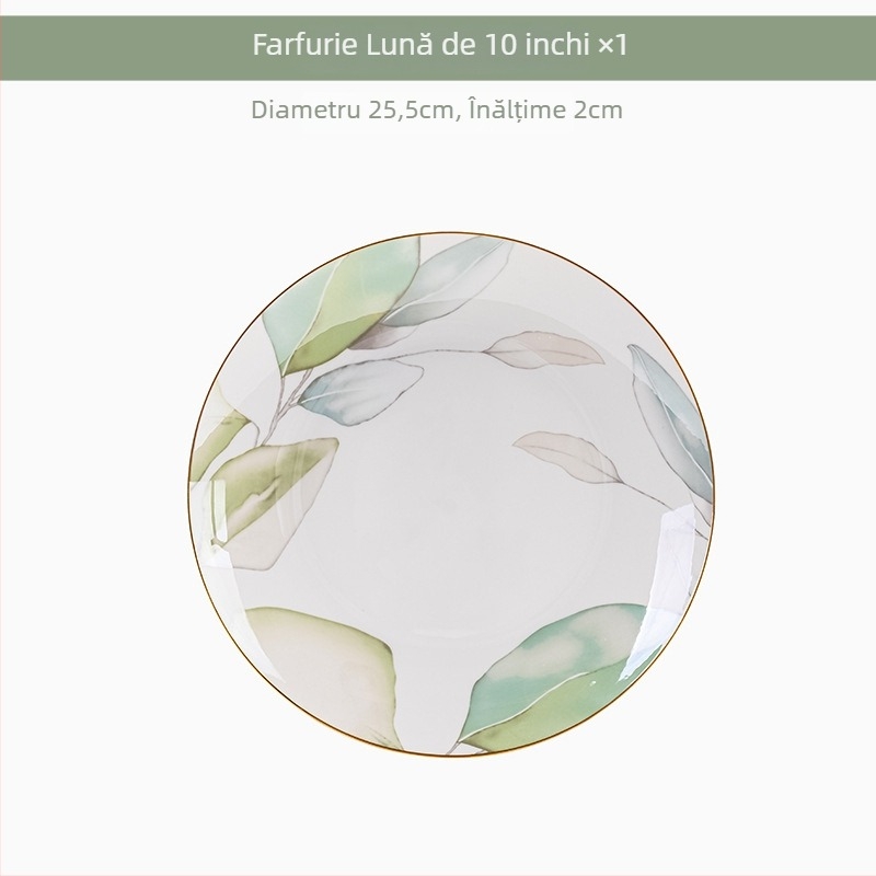 Set de veselă din porțelan cu boluri și farfurii în model floral, compatibil cu microunde, finisaj glazurat, două dimensiuni 11–12 cm și 15–16 cm, ideal ca dar