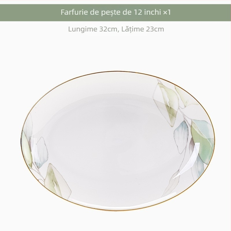 Set de veselă din porțelan cu boluri și farfurii în model floral, compatibil cu microunde, finisaj glazurat, două dimensiuni 11–12 cm și 15–16 cm, ideal ca dar