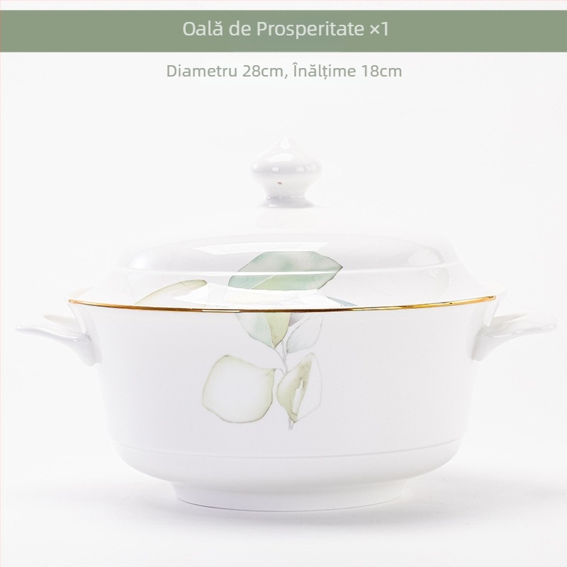 Set de veselă din porțelan cu boluri și farfurii în model floral, compatibil cu microunde, finisaj glazurat, două dimensiuni 11–12 cm și 15–16 cm, ideal ca dar