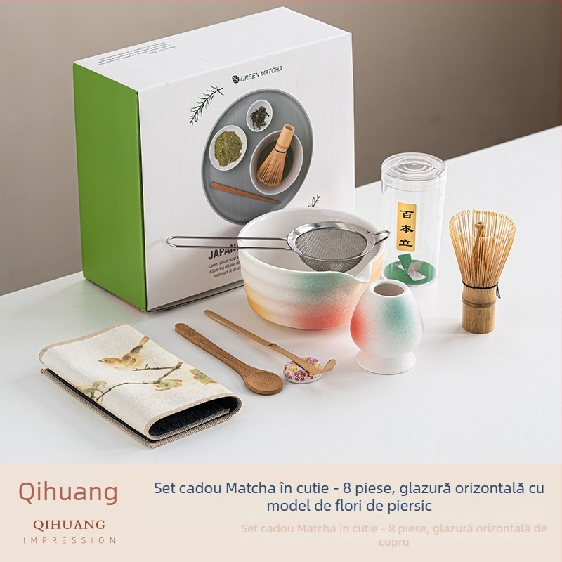Vas din bambus pentru matcha, în stil japonez, cu instrument de preparare a ceaiului și accesorii pentru ceremonia ceaiului