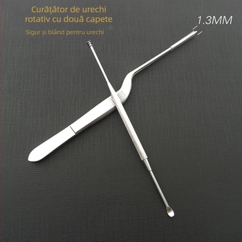 Set de unelte pentru curățarea urechilor din oțel inoxidabil, vârfuri rotunde pentru urechi, bețișoare de curățare din bumbac cu două capete și unealtă de curățare cu două capete