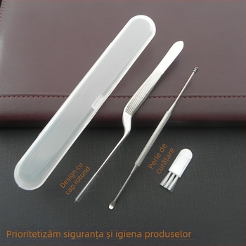 Set de unelte pentru curățarea urechilor din oțel inoxidabil, vârfuri rotunde pentru urechi, bețișoare de curățare din bumbac cu două capete și unealtă de curățare cu două capete