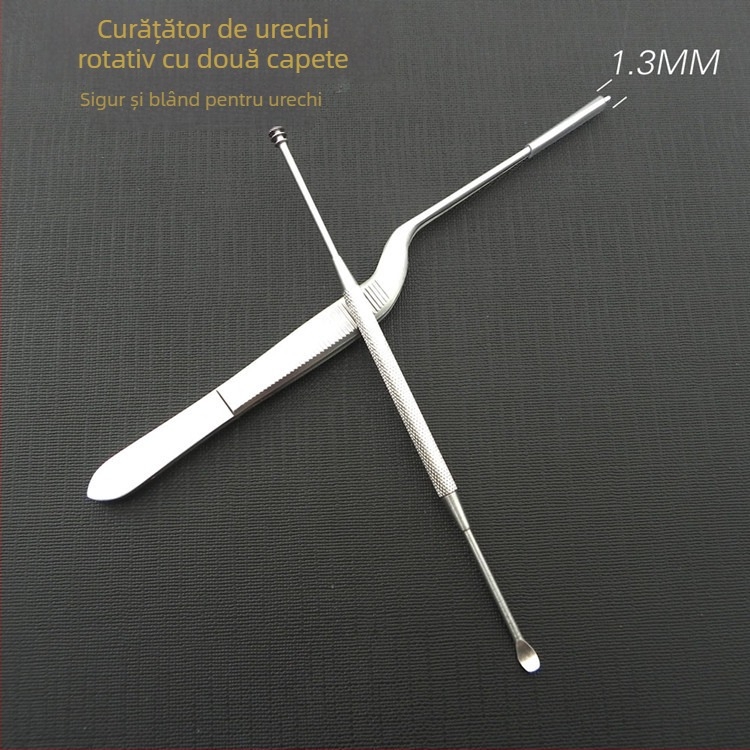 Set de unelte pentru curățarea urechilor din oțel inoxidabil, vârfuri rotunde pentru urechi, bețișoare de curățare din bumbac cu două capete și unealtă de curățare cu două capete