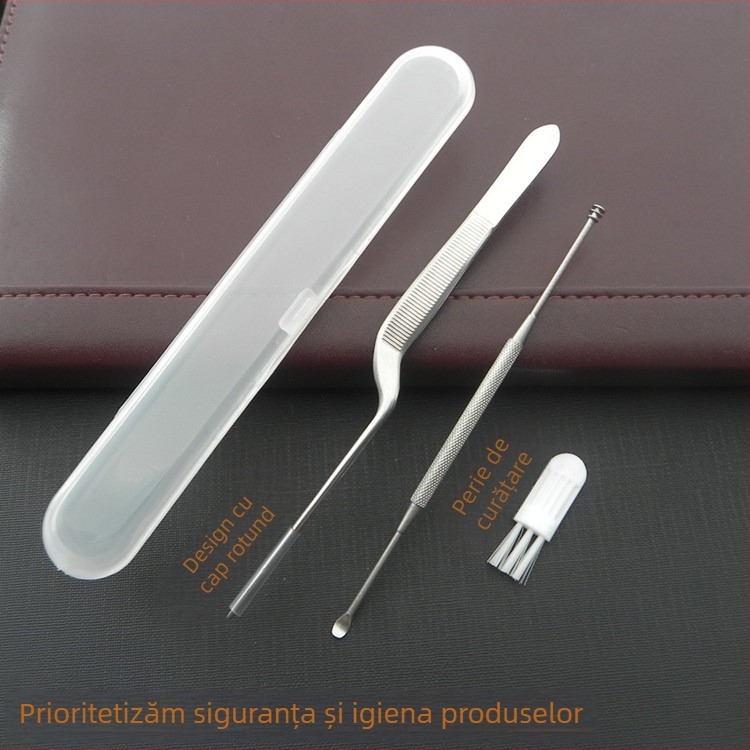 Set de unelte pentru curățarea urechilor din oțel inoxidabil, vârfuri rotunde pentru urechi, bețișoare de curățare din bumbac cu două capete și unealtă de curățare cu două capete