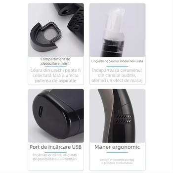 Instrument de curățare a urechilor cu lumină, reîncărcabil, lingură de urechi cu cap moale, portabil pentru uz casnic, pentru adulți