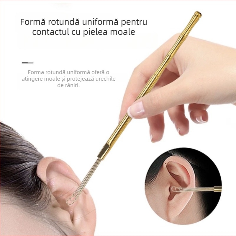 Carali Lingură pentru urechi din oțel inoxidabil, spirală dublă, pentru adulți