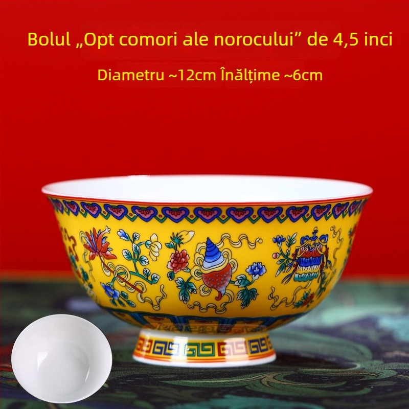 Set de boluri din porțelan osos, email ceramic, cu picior înalt, protecție împotriva arsurilor, formă rotundă, model floral, stil tradițional chinezesc, diametru 12–12,9 cm