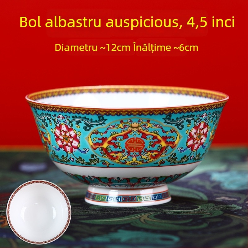 Set de boluri din porțelan osos, email ceramic, cu picior înalt, protecție împotriva arsurilor, formă rotundă, model floral, stil tradițional chinezesc, diametru 12–12,9 cm