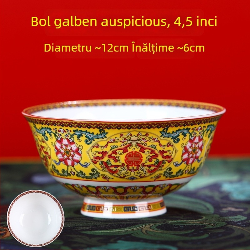 Set de boluri din porțelan osos, email ceramic, cu picior înalt, protecție împotriva arsurilor, formă rotundă, model floral, stil tradițional chinezesc, diametru 12–12,9 cm