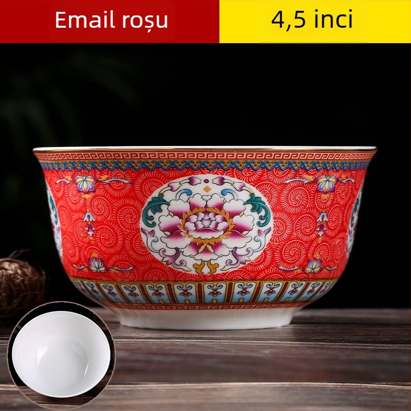 Set de boluri din porțelan osos, email ceramic, cu picior înalt, protecție împotriva arsurilor, formă rotundă, model floral, stil tradițional chinezesc, diametru 12–12,9 cm