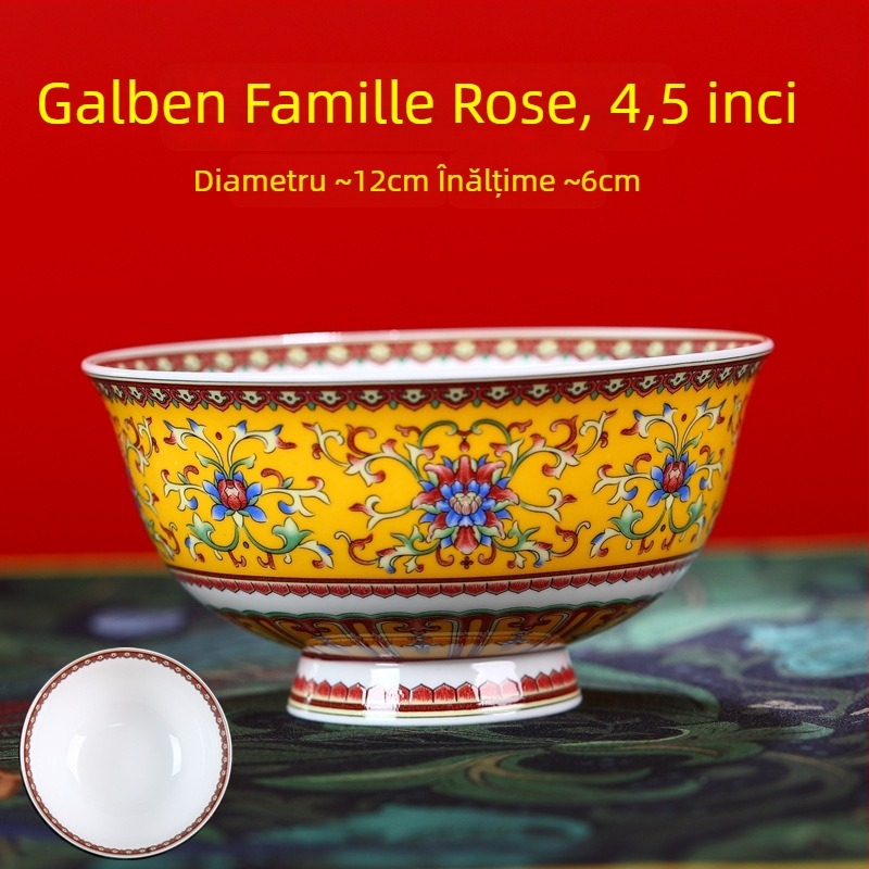 Set de boluri din porțelan osos, email ceramic, cu picior înalt, protecție împotriva arsurilor, formă rotundă, model floral, stil tradițional chinezesc, diametru 12–12,9 cm