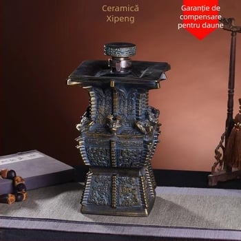 Vas ceramic pentru vin cu model retro de munți și râuri, sticlă goală decorativă pentru vitrină, recipient de vin sigilat pentru uz casnic