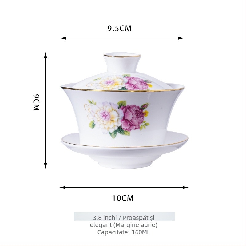 Gaiwan ceramic pentru ceai cu dragoni galbeni Shuanglong, porțelan albastru și alb, mare, trei piese cu capac, opțiune de logo