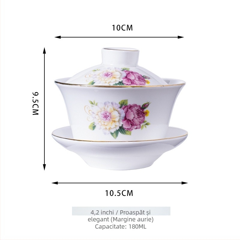 Gaiwan ceramic pentru ceai cu dragoni galbeni Shuanglong, porțelan albastru și alb, mare, trei piese cu capac, opțiune de logo