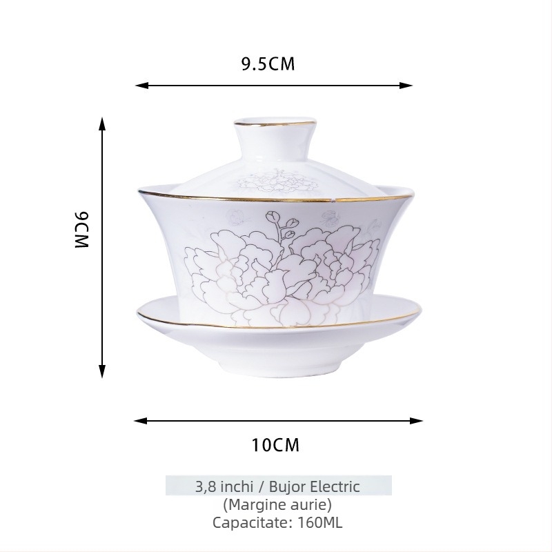 Gaiwan ceramic pentru ceai cu dragoni galbeni Shuanglong, porțelan albastru și alb, mare, trei piese cu capac, opțiune de logo