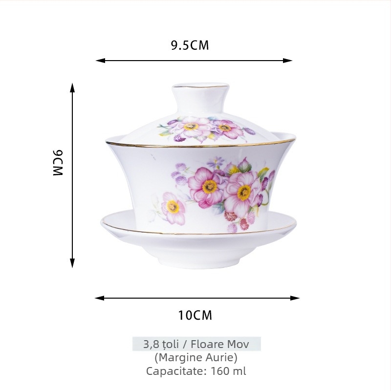 Gaiwan ceramic pentru ceai cu dragoni galbeni Shuanglong, porțelan albastru și alb, mare, trei piese cu capac, opțiune de logo
