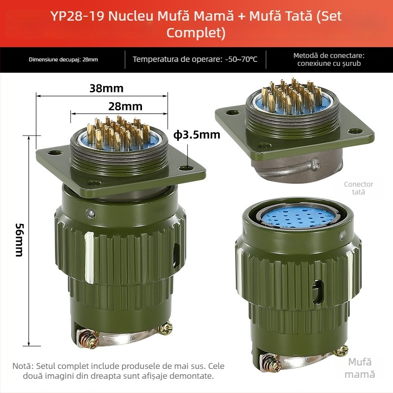 Conector aerian, masculin și feminin, priză industrială Y2M, 2/3/4/5/7/10/14 nuclee, conector cu clips