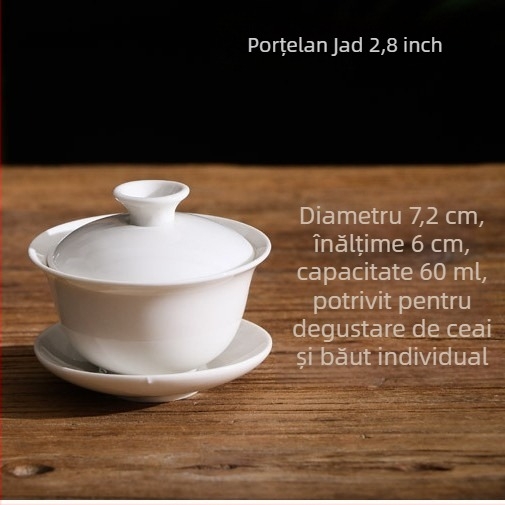 Set de trei boluri de ceai din ceramică albă, cu capac, glazură Sancai, logo personalizabil