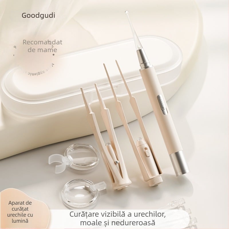 Instrument pentru curățarea urechilor cu iluminare și vârf moale — îndepărtător de cerumen pentru copii, pensetă sigură