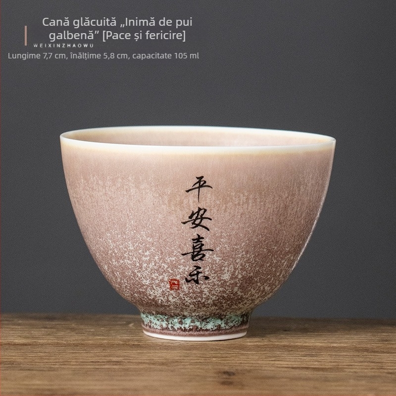 Ceșă ceramică cu glazură galbenă de cuptor, formă de inimă de pui, set Gongfu de lux, utilizare personală