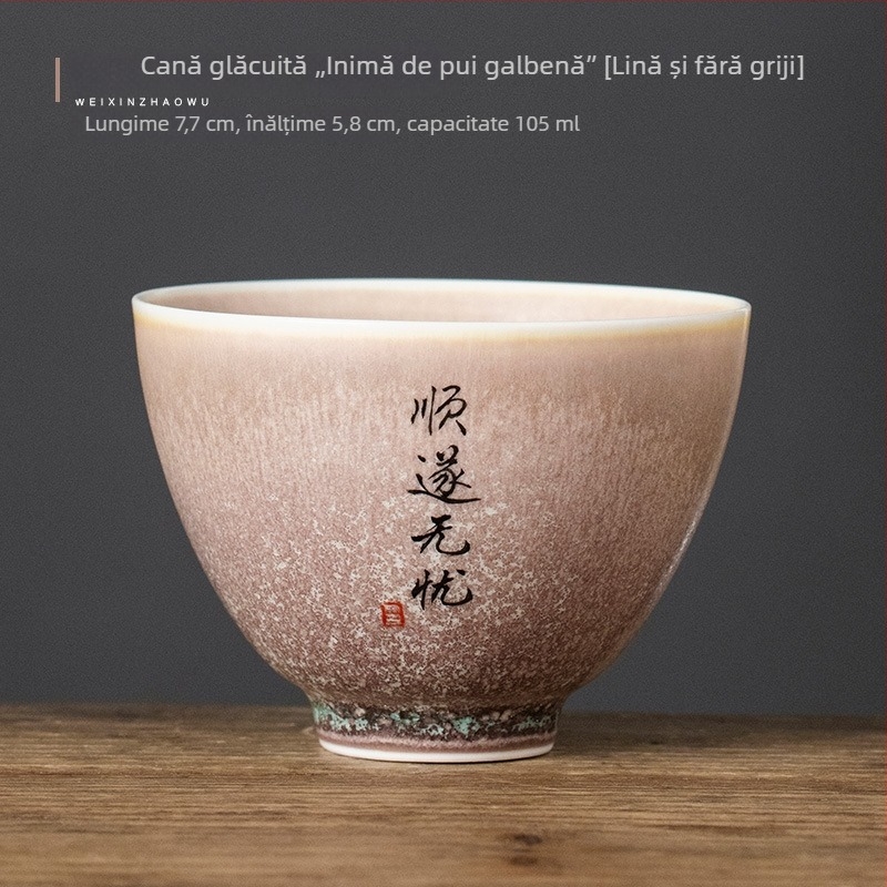 Ceșă ceramică cu glazură galbenă de cuptor, formă de inimă de pui, set Gongfu de lux, utilizare personală
