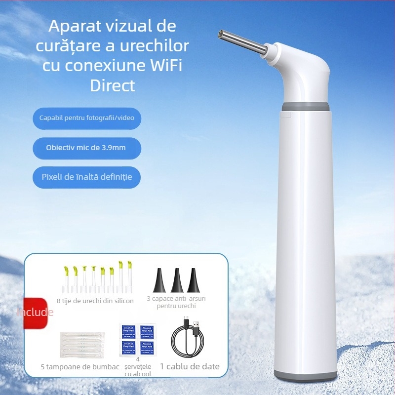 Endoscop pentru urechi cu Wi-Fi pentru uz casnic, cu cameră vizuală pentru curățarea urechilor