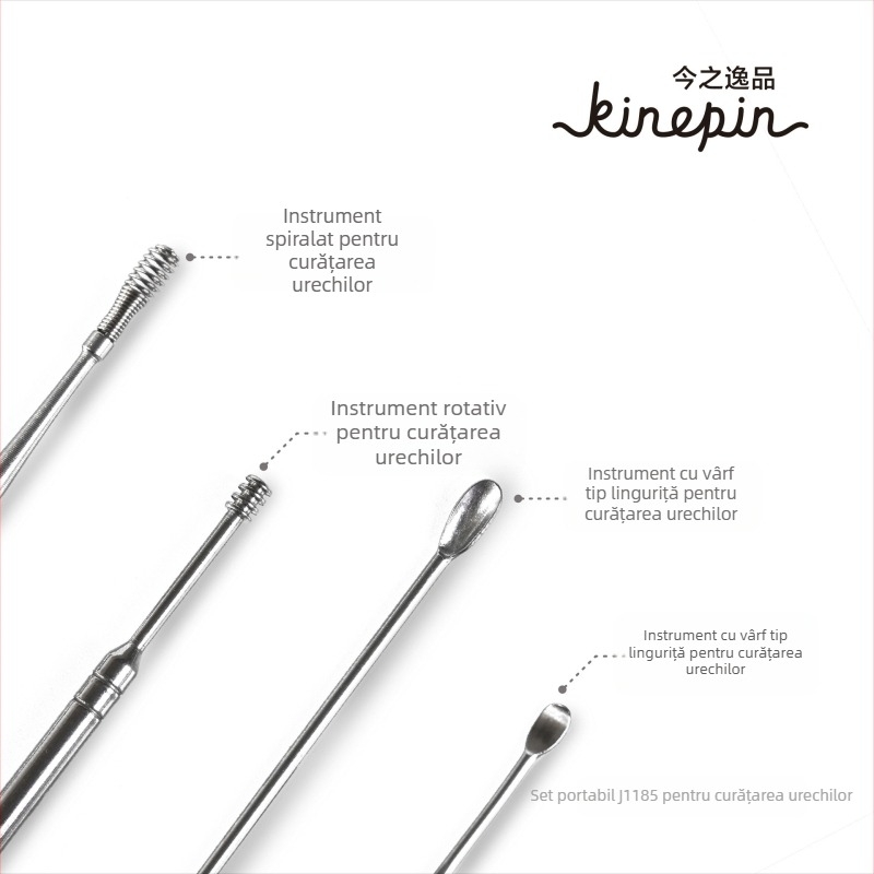 Set de lingurițe pentru urechi din oțel inoxidabil, cu mai multe tipuri, pentru curățarea zilnică a canalului urechii, acasă