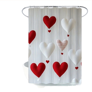 Set de perdele de duș pentru baie, 4 piese, imprimare inimă romantică pentru Ziua Îndrăgostiților, stil minimalist, design 2D plat