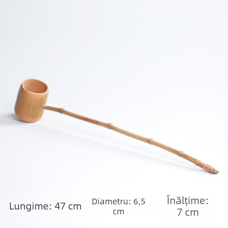Set pentru ceremonie de ceai din bambus, în stil japonez: linguriță lungă de ceai, linguriță din bambus pentru ceai și polonic de apă
